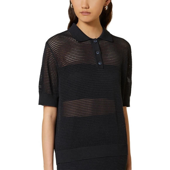 Closed Women's Black Short Sleeve Mesh Knit‎ Collared Placket Polo Shirt Size 24 - Picture 1 of 10